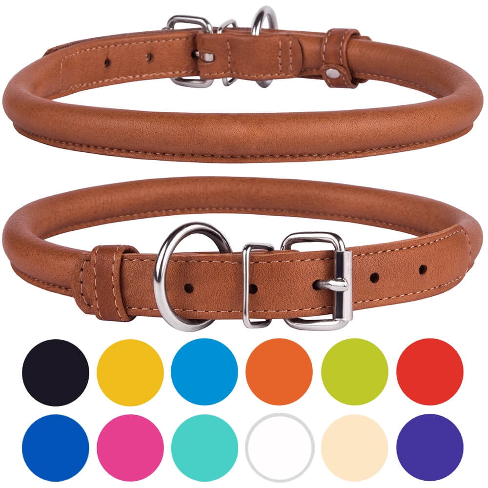 CollarDirect Rolled Leather Dog Collar for Medium Dogs, Brown