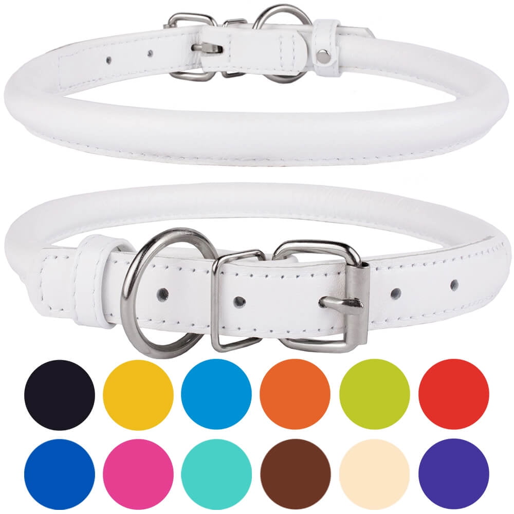 Beige White Black Leather Dog Collar and Leash Set for All 