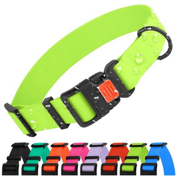 CollarDirect Waterproof Dog Collar - Silicone, Plastic Collar, Odor-Resistant, Easy to Clean, for Large, Medium, Small Dogs - Adjustable Collar with Breakaway Buckle (Neck Fit 14"-18", Lime Green)