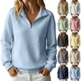 thumbnail image 1 of Collared Athletic Pullover for Women Waffle Knit Long Sleeve Quarter Zip Loose Fit Casual Sport Top Textured 1/4 Zip Sweatshirt Sweater, 1 of 5