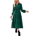 thumbnail image 1 of Collared Button Front Tiered Dress for Women Mid-Calf Length Olive Green X-Large, 1 of 5