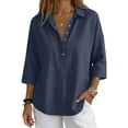thumbnail image 1 of Collared Casual Blouses, Casual Short Sleeve Blouse Plus Size Shirt Cotton Linen Short Sleeve Shirt Business Casual Outfits Short Sleeve Button Down Shirts Yoga Shirt Basic Solid, 1 of 6