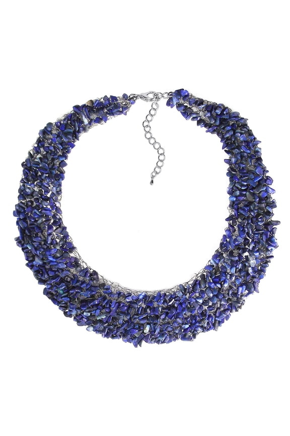 Collared Cluster Genuine Navy Blue Lapis Bead Wire Works Necklace