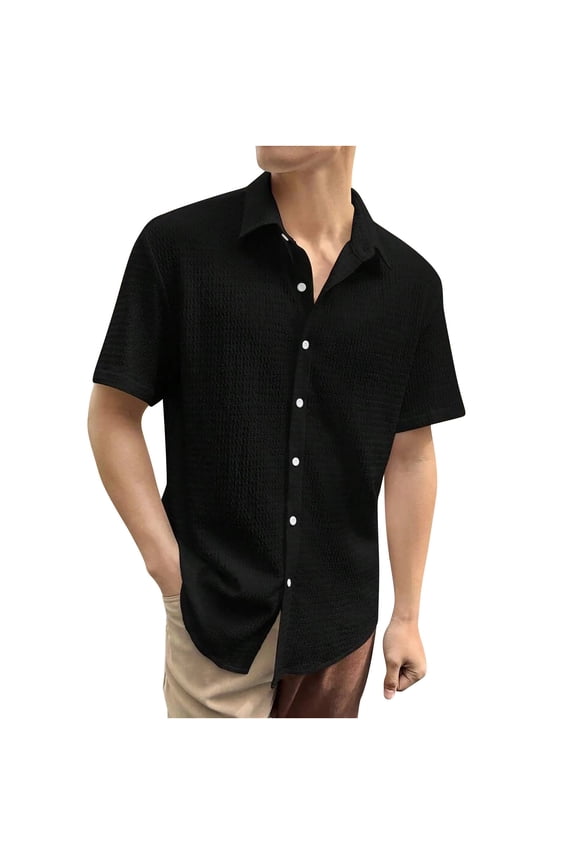 Collared High Neck Faux Linen Tshirts for Man Summer Fall Short Sleeve Lounge Plain Tops Shirts Man 2026 Clothing XXL