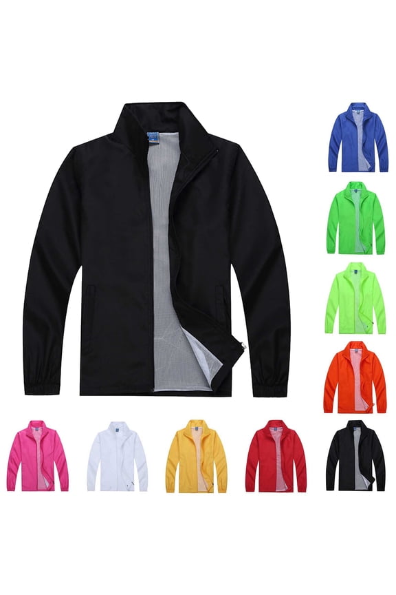 Collared Jacket Golf Windproof Coat Man Solid-Color Mesh Sports Zipper Long Sleeve Hoodess Casual Outwear Black L