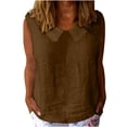 thumbnail image 1 of Collared Linen Shirts Womens Sleeveless Summer Tank Tops Casual Loose Cute Shirts Pullover Coffee, L, 1 of 7