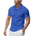 thumbnail image 1 of Collared Muscle Polo Shirts Men Slim Fit Textured Knit Polo Shirts Short Sleeve Button Down Shirts Casual Stylish Blue XXXL, 1 of 7