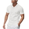 thumbnail image 1 of Collared Muscle Polo Shirts Men Slim Fit Textured Knit Polo Shirts Short Sleeve Button Down Shirts Casual Stylish White XXL, 1 of 7