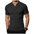 thumbnail image 1 of Collared Muscle Polo Shirts for Men Slim Fit V Neck Short Sleeve | Ribbed Knit, Stretch, Textured, Casual, Athletic, Dress Shirt, Lightweight, Fitted Tee Shirt for Men, 1 of 6