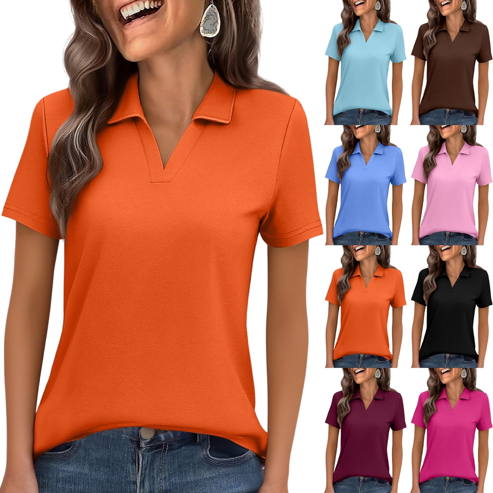 Collared Polo Shirt for Women V Neck Short Sleeve Soft Breathable ...