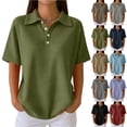 thumbnail image 1 of Collared Polo Shirt for Women Waffle Knit Short Sleeve Tops Button Placket Soft Breathable Comfortable Casual Shirts for Vacation, #03 Army Green, L, 1 of 7