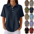 thumbnail image 1 of Collared Polo Shirt for Women Waffle Knit Short Sleeve Tops Button Placket Soft Breathable Comfortable Casual Shirts for Vacation, #03 Navy, S, 1 of 7