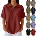 thumbnail image 1 of Collared Polo Shirt for Women Waffle Knit Short Sleeve Tops Button Placket Soft Breathable Comfortable Casual Shirts for Vacation, #03 Wine, 3XL, 1 of 7