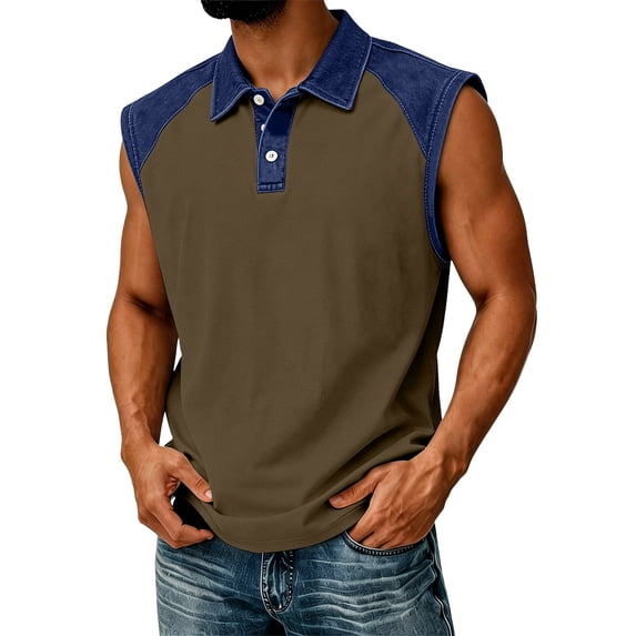 Collared Sleeveless Shirts for Men Casual Summer Cut Off Tank Tops Button Golf Casual Workot Tops for Daily Wear