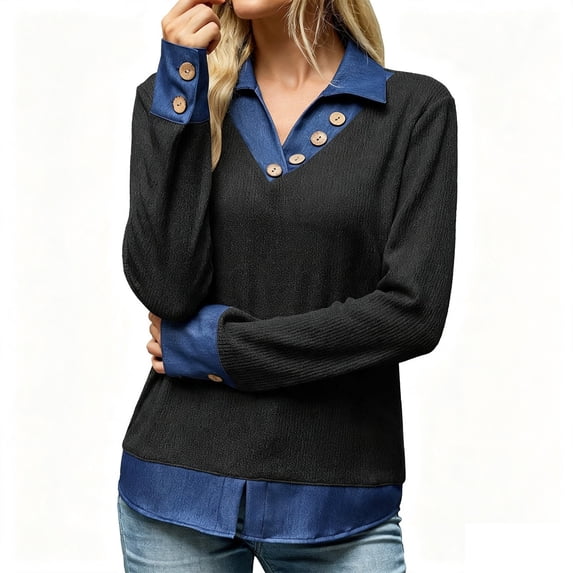 Collared Sweaters For Women,Pullover Sweaters For Women,Sweater With Denim Trim,Knit Sweater,Women Fall Winter Tops,Casual Long Sleeve Knit Tops
