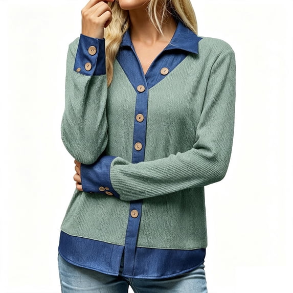 Collared Sweaters For Women,Pullover Sweaters For Women,Sweater With Denim Trim,Knit Sweater,Women Fall Winter Tops,Casual Long Sleeve Knit Tops