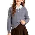 thumbnail image 1 of Collared Sweaters Girls Cute School Uniform Knitted Ruffle Hem Sweater Casual Fall Pullover Knitwear Gray, 11 Y, 1 of 7