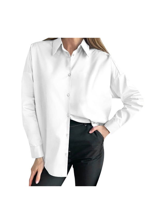 Collared Tops Women Color Block Button-Down Shirts, Womens Long Sleeves Casual Blouse High Low V-Neck Loose Tunic T-Shirt