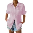 thumbnail image 1 of Collared V Neck Women Tops Roll Up Short Sleeve Blouses with Pocket Textured Plus Size Leisure Vacation Blouse, 1 of 6