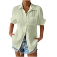 thumbnail image 1 of Collared V Neck Women Tops Roll Up Short Sleeve Blouses with Pocket Textured Plus Size Leisure Vacation Blouse, 1 of 6