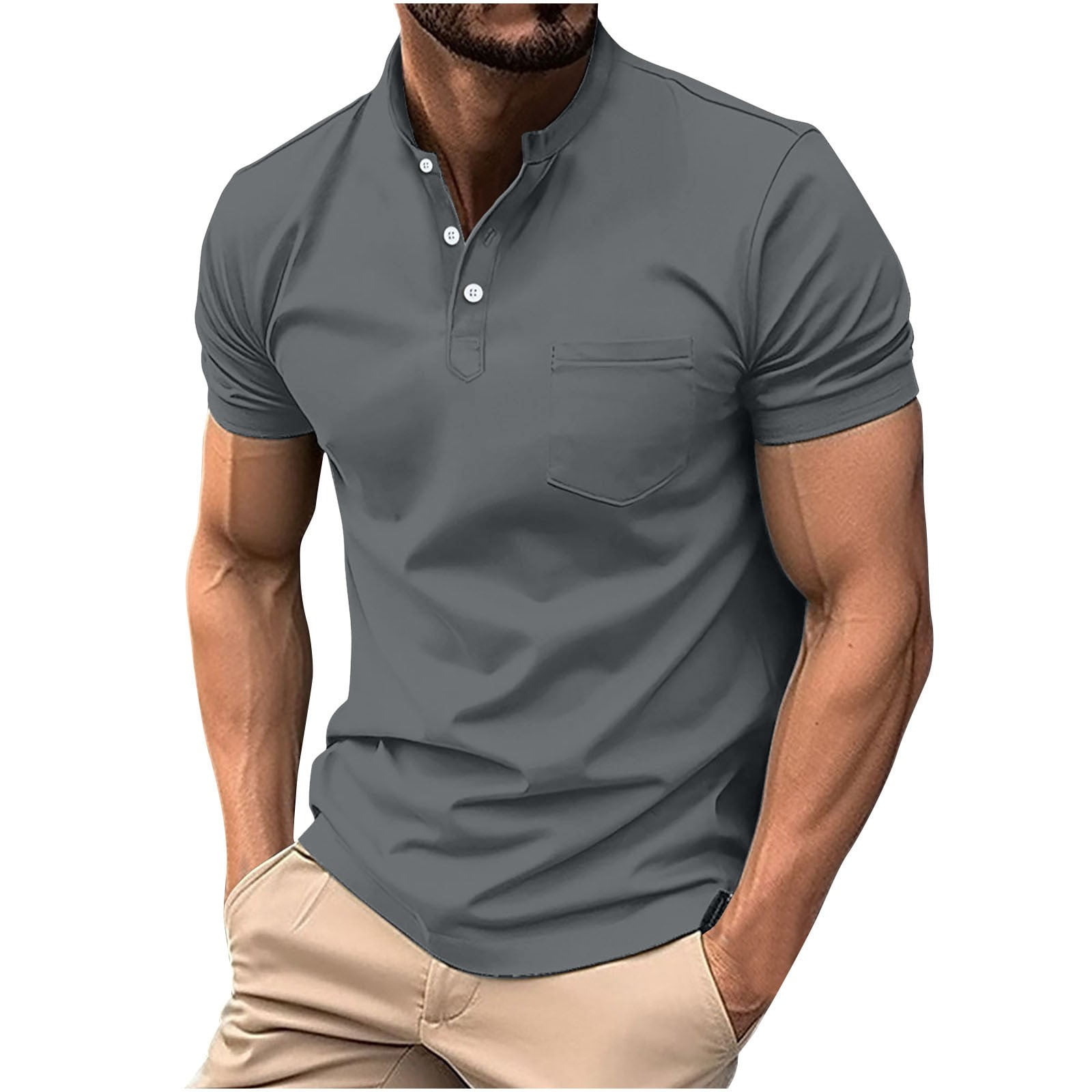 Collarless Golf Shirts for Men Slim Fit Short Sleeve Muscle T Shirt ...