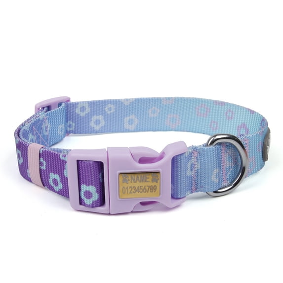 Collars for Dogs | Personalized Dog Collar with Name | Engraved Dog Collar with Matching Leash for Small Medium Large Dogs | Purple Gradient Floral Nylon Gift