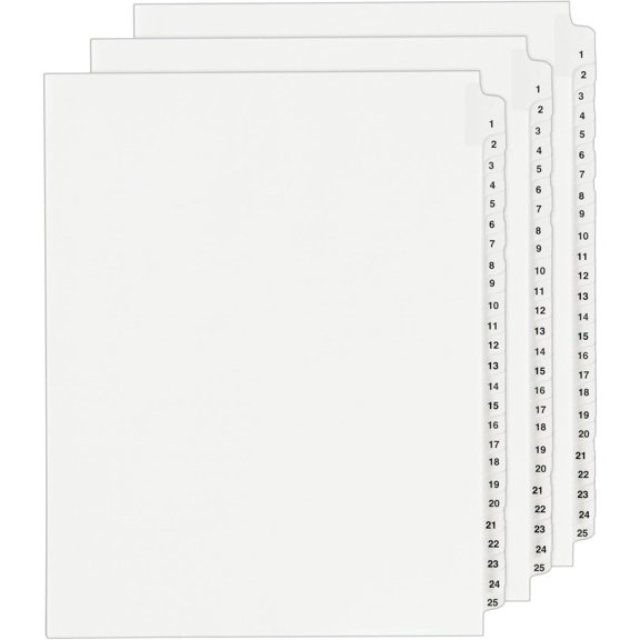 Collated 1-25, Legal Exhibit Unpunched Dividers for Use with Any Binding System, 25 Side Tab Dividers Per Set, Helvetica Bold Type, 3 Sets (21860)