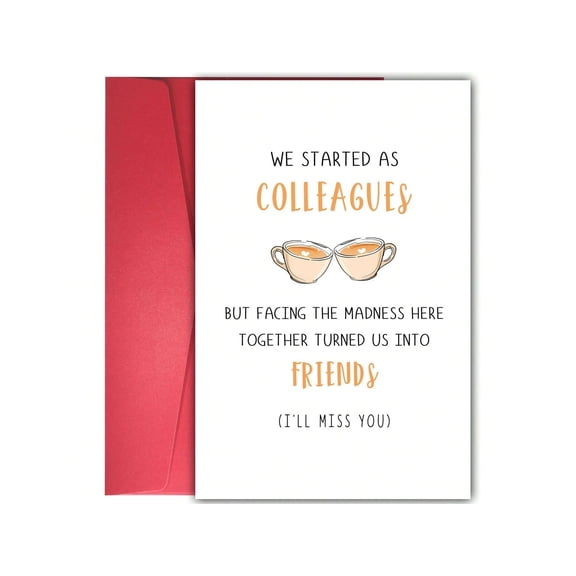 Colleagues to Friends Goodbye Card We Started As Colleagues Coffee Cups Design Envelope Included, Blank Inside Perfect Farewell Gift for Office Friends and Coworkers
