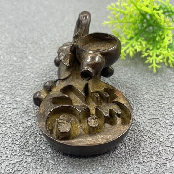 Collect Bronze Table Decor Rare Chinese Blessing Copper Gourd Figure Statue