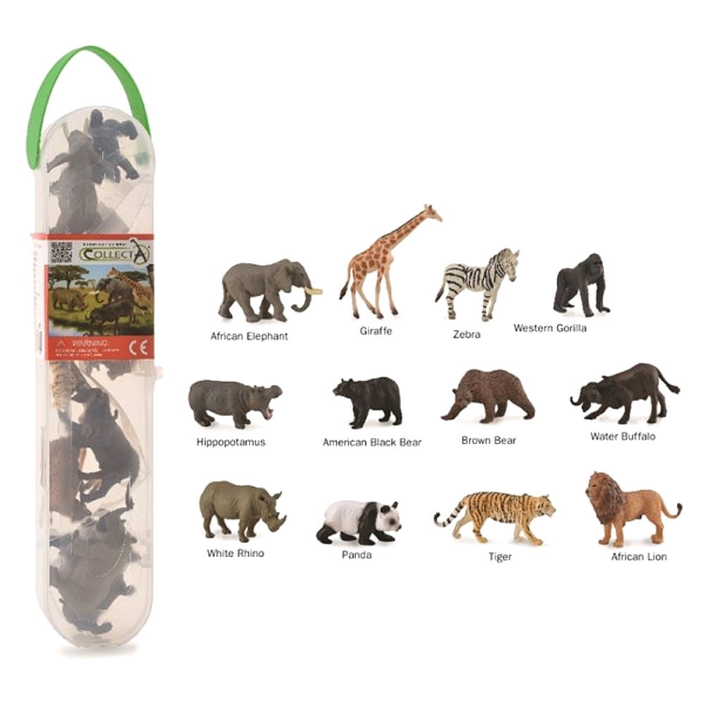 Miniature Wild Safari Animals Set with Carrying Case