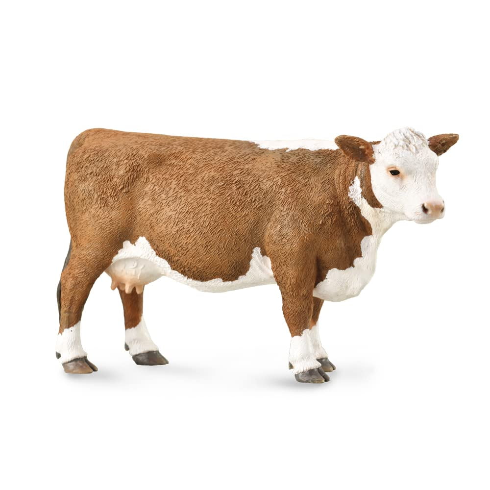 Hand-Painted Brown and White PVC Hereford Cow Figurine