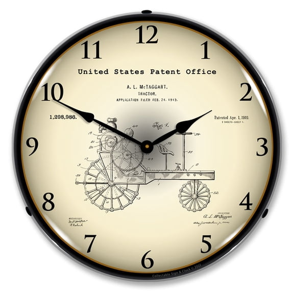 Collectable Sign and Clock 1919 Antique Tractor Patent LED Lighted Premium Wall Clock