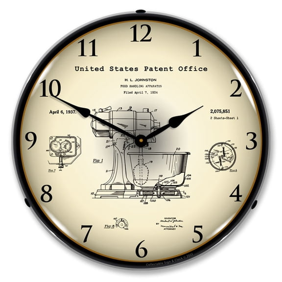 Collectable Sign and Clock 1934 Kitchen Mixer Patent LED Lighted Premium Wall Clock