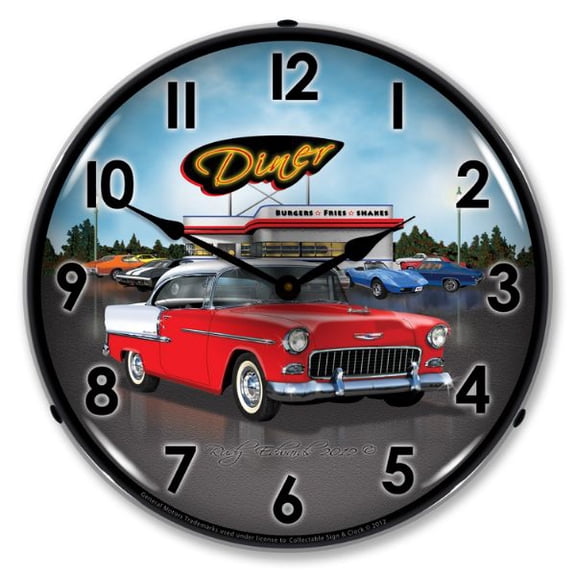 Collectable Sign and Clock 1955 Bel Air Diner LED Lighted Premium Wall Clock