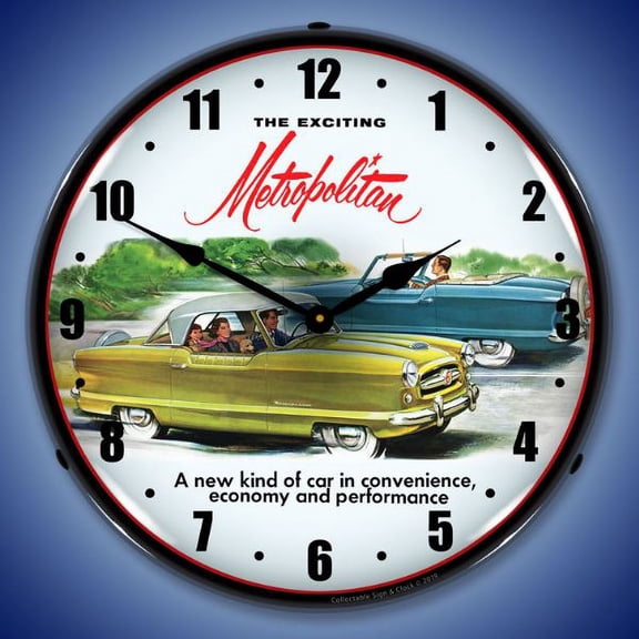 Collectable Sign and Clock 1955 Metropolitan LED Lighted Premium Wall Clock