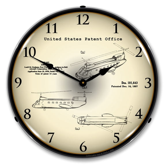 Collectable Sign and Clock 1956 CH-47 Chinook Helicopter Patent LED Lighted Premium Wall Clock
