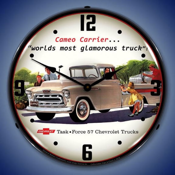 Collectable Sign and Clock 1957 Chevrolet Cameo Truck LED Lighted Premium Wall Clock