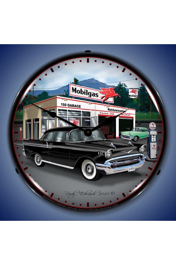1957 Chevy Mobilgas LED Lighted Premium Wall Clock