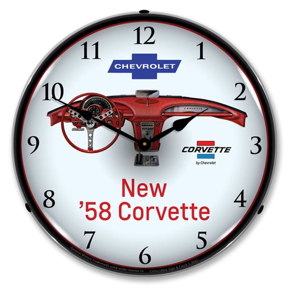 Collectable Sign and Clock 1958 Corvette Dash LED Lighted Premium Wall Clock