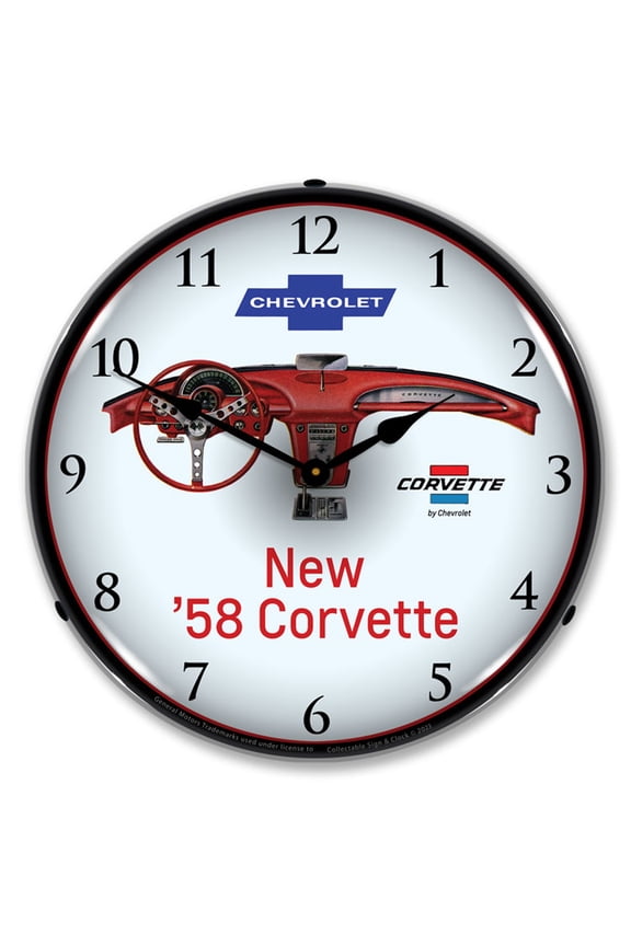 1958 Corvette Dash LED Lighted Premium Wall Clock