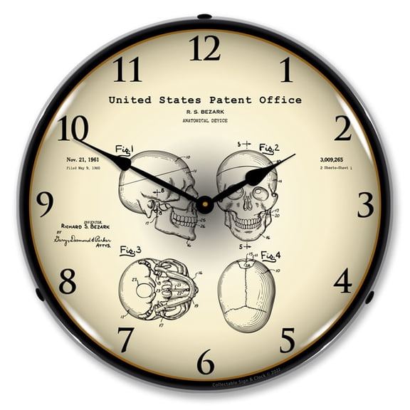 Collectable Sign and Clock 1960 Anatomical Skull Patent LED Lighted Premium Wall Clock