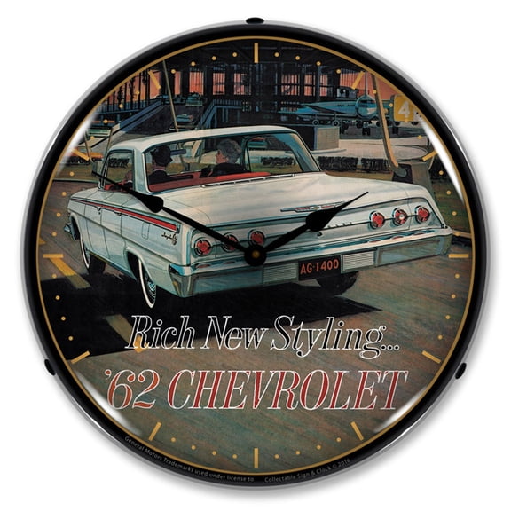 Collectable Sign and Clock 1962 Chevrolet Impala LED Lighted Premium Wall Clock