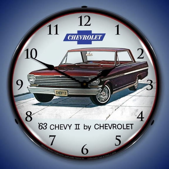 Collectable Sign and Clock 1963 Chevy II Nova Super Sport LED Lighted Premium Wall Clock