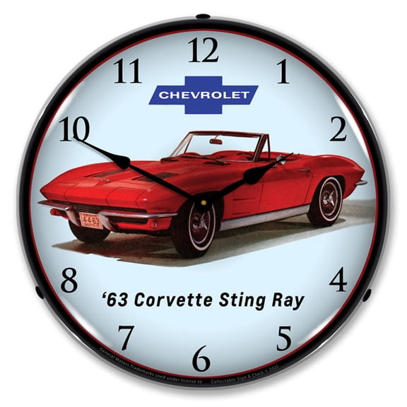 Collectable Sign and Clock 1963 Corvette Convertible LED Lighted Premium Wall Clock