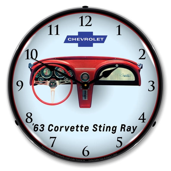 Collectable Sign and Clock 1963 Corvette Dash LED Lighted Premium Wall Clock