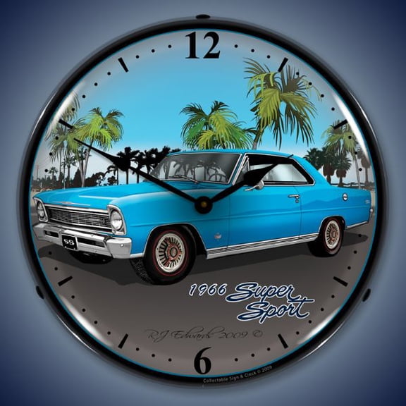 Collectable Sign and Clock 1966 Nova ( blue ) LED Lighted Premium Wall Clock