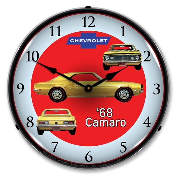 Collectable Sign and Clock 1968 SS Camaro 2 LED Lighted Premium Wall Clock