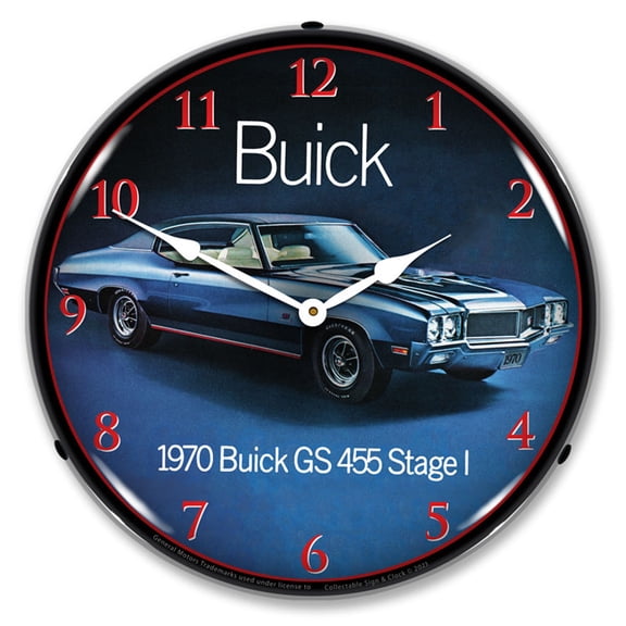 Collectable Sign and Clock 1970 Buick GS 455 Blue LED Lighted Premium Wall Clock