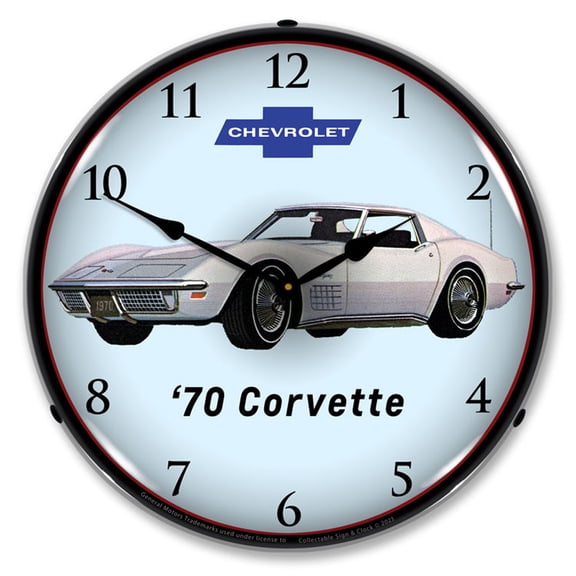 Collectable Sign and Clock 1970 Corvette 2 LED Lighted Premium Wall Clock