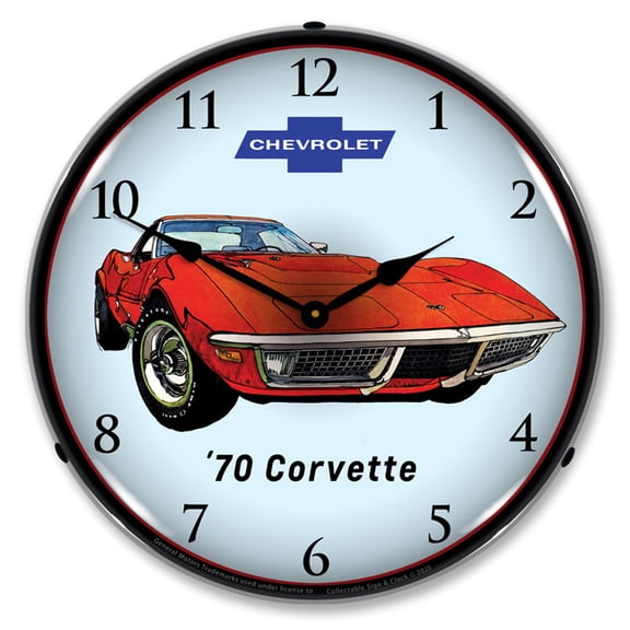 Collectable Sign and Clock 1970 Corvette LED Lighted Premium Wall Clock